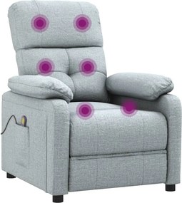 vidaXL Πολυθρόνα Μασάζ Ανοιχτό Γκρι Υφασμάτινη