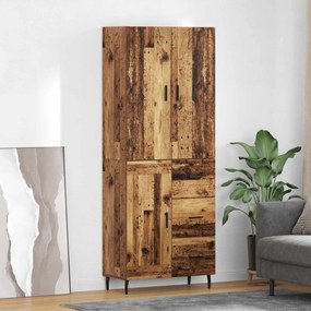 Highboard με συρτάρι 2 pcs Παλιό Ξύλο Σύνθετο Ξύλο και Γυαλί