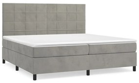 vidaXL Κρεβάτι Boxspring με Στρώμα Ανοιχτό Γκρι 200x200 εκ. Βελούδινο