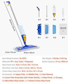 VEVOR Spray Mop Refillable Water Tank Washable Microfiber Pad for Hardwood Floor