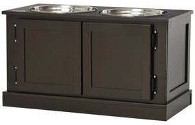 PawHut Σταθμός Τροφοδοσίας Υψωμένα Μπολ, Περιλαμβάνει Αποθηκευτικό Χώρο, 60 cm x 30 cm x 34 cm, Καφέ + Ασημί