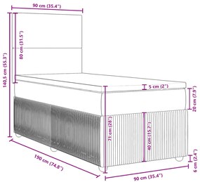 Κρεβάτι Boxspring με Στρώμα Σκούρο Γκρι 90x190 εκ. Υφασμάτινο - Γκρι