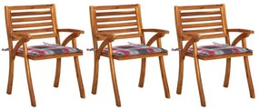 Καρέκλες Τραπεζαρίας Κήπου 3 τεμ Μασίφ Ξύλο Ακακίας &amp; Μαξιλάρια - Καφέ