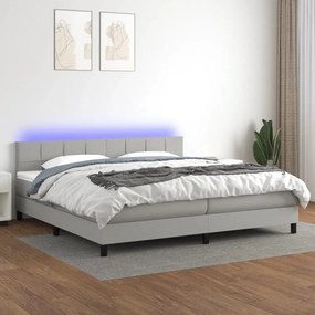 Κρεβάτι Boxspring με Στρώμα &amp; LED Αν.Γκρι 200x200εκ. Υφασμάτινο - Γκρι