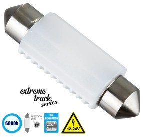 GloboStar® 81334 Λάμπα Αυτοκινήτου &amp; Φορτηγού 39mm FESTOON - C5W 3rd Generation Can-Bus Extreme Truck Series LED 2 SMD 3030 3W 450lm 120° DC 12-24V IP20 Ψυχρό Λευκό 6000K