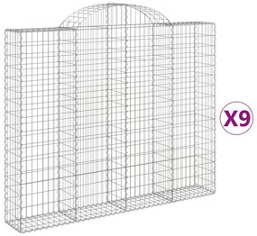 vidaXL Συρματοκιβώτια Τοξωτά 9 τεμ. 200x30x160/180 εκ. Γαλβαν. Ατσάλι