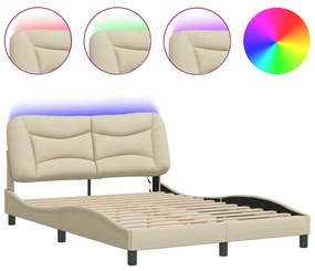 vidaXL Πλαίσιο κρεβατιού με LED χωρίς στρώμα Κρέμα 120x200 cm Ύφασμα