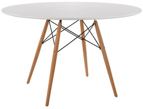 DINING TABLE ROUND MINIMAL  MDF IN WHITE COLOR-BEECH WOOD LEGS IN NATURAL Φ120Χ75Hcm.