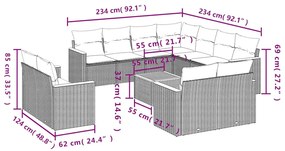 vidaXL Σαλόνι Κήπου 12 Τεμαχίων Μαύρο Συνθετικό Ρατάν με Μαξιλάρια