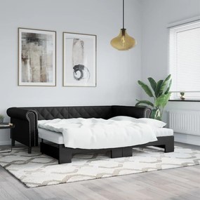 Καναπές Κρεβάτι Συρόμενος Μαύρος 90x200 εκ. από Συνθετικό Δέρμα - Μαύρο