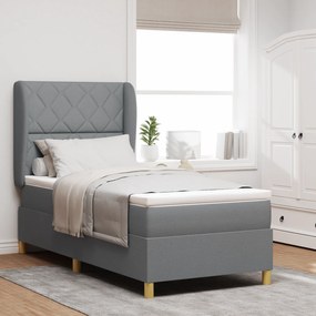 vidaXL κρεβάτι Box Spring με στρώμα Γκρι ανοιχτό 90x190 εκ Υφασμα