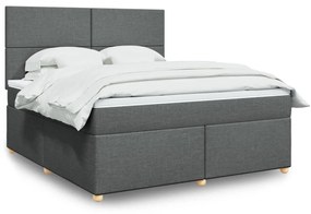 Κρεβάτι Boxspring με Στρώμα Σκούρο Γκρι 180x200 εκ Υφασμάτιν - Γκρι