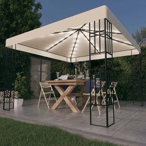 vidaXL Κιόσκι με Φωτάκια LED Κρεμ 3 x 3 μ.