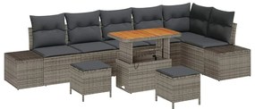 vidaXL Σετ Καναπέ Κήπου με μαξιλάρι 9 pcs Γκρι Πολυ ράταν