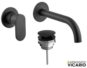 Armando Vicario Slim Black Matt Μπαταρία Νιπτήρος Εντοιχισμού 2 Οπών+Βαλβίδα clic-clac 500045-400 R0338-400