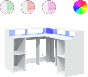vidaXL Γραφείο με LED Λευκό 130x130x91 εκ. από Επεξεργασμένο Ξύλο