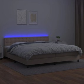 Κρεβάτι Boxspring Στρώμα&amp;LED Καπουτσίνο 200x200 εκ. Συνθ. Δέρμα - Καφέ