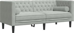 vidaXL Καναπές Chesterfield Σετ 2 Τεμ. με Στηρίγματα Αν. Γκρι Βελούδο
