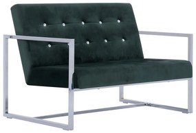 Καναπές Διθέσιος με Μπράτσα Σκούρο Πράσινο από Βελούδο &amp; Χρώμιο - Πράσινο