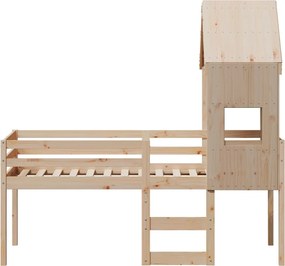 vidaXL Κρεβάτι Υπερυψωμένο με Οροφή 75x190εκ. από Μασίφ Ξύλο Πεύκου