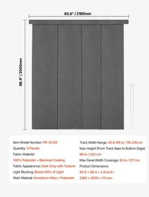 VEVOR Panel Track Blinds Extendable Track 116 cm to 218 cm W Trimmable Dark Gray