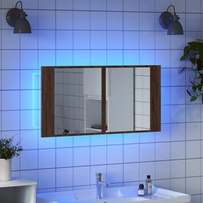 vidaXL Ντουλάπι Μπάνιου Καθρέφτη &amp; LED Καφέ Δρυς 90x12x45εκ Ακρυλικό