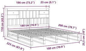 Κρεβάτι Βιβλιοθήκη Χωρίς Στρώμα 180x200 εκ Μασίφ Ξύλο Πεύκου - Καφέ