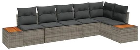 vidaXL Σετ Καναπέ Κήπου με μαξιλάρι 6 pcs Γκρι Πολυ ράταν