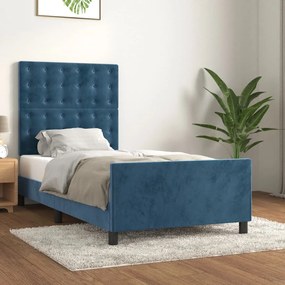 Πλαίσιο Κρεβατιού με Κεφαλάρι Σκ. Μπλε 90x200 εκ. Βελούδινο