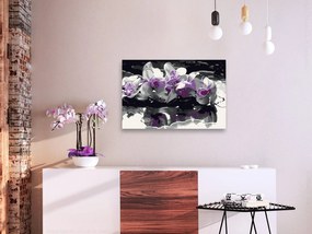 Πίνακας για να τον ζωγραφίζεις - Purple Orchid (Black Background &amp; Reflection In The Water) 60x40