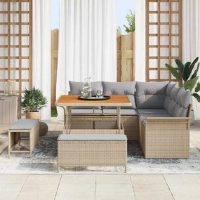 vidaXL Σετ Καναπέ Κήπου Ρυθμιζόμενο ύψος 8 pcs Μπεζ συνθετικό ρατάν