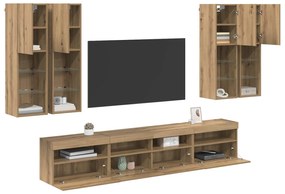 vidaXL Σετ Κονσόλας Τηλεόρασης με LED Φώτα 7 pcs artisan δρυς