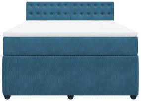 Κρεβάτι Boxspring με Στρώμα Μπλε 160x200 εκ. Βελούδινο - Μπλε