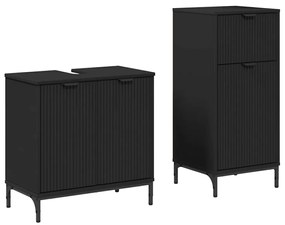 vidaXL Σετ Επίπλων Μπάνιου με συρτάρι 2 pcs Μαύρο 39.5 x 36 x 88 εκ