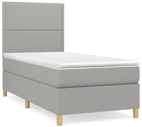 Κρεβάτι Boxspring με Στρώμα Ανοιχτό Γκρι 80x200 εκ. Υφασμάτινο - Γκρι