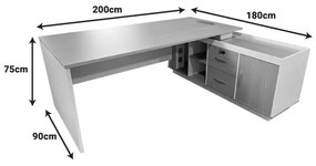 Γραφείο εργασίας επαγγελματικό Armadi pakoworld γωνιακό σε γκρι-λευκή απόχρωση 200x90x75εκ