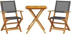 vidaXL Σετ Επίπλων Bistro 3 τεμ. Μαύρο Ρατάν/Μασίφ Ξύλο