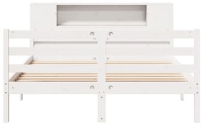 Κρεβάτι Βιβλιοθήκη Χωρίς Στρώμα Λευκό 135x190 εκ Μασίφ Πεύκο - Λευκό