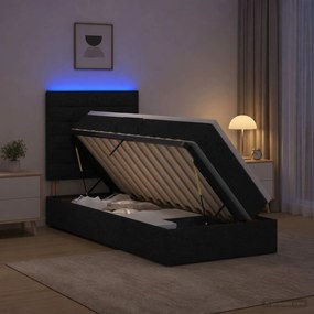 vidaXL LED Κρεβάτι αποθήκευσης με στρώμα Μαύρο 90 x 190 cm Ύφασμα