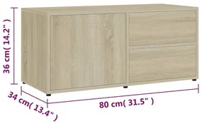 Έπιπλο Τηλεόρασης Sonoma Δρυς 80 x 34 x 36 εκ. από Επεξ. Ξύλο - Καφέ