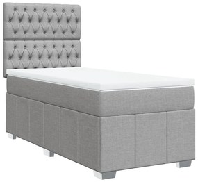 Κρεβάτι Boxspring με Στρώμα Ανοιχτό Γκρι 90x190 εκ. Υφασμάτινο - Γκρι