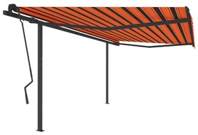 Τέντα Συρόμενη Χειροκίνητη με Στύλους Πορτοκαλί/Καφέ 4,5x3,5 μ. - Πολύχρωμο