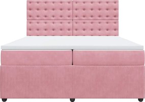 vidaXL Κρεβάτι Boxspring με Στρώμα Ροζ 200x200 εκ. Βελούδινο