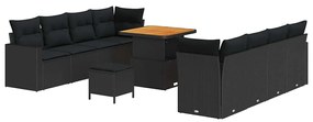 vidaXL Σετ Καναπέ Κήπου Ρυθμιζόμενο ύψος 11 pcs Μαύρο συνθετικό ρατάν