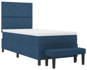 vidaXL Κρεβάτι με Σπρίγκ και Στρώμα & Μπάγκο Μπλε 100x200 εκ. Ύφασμα