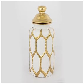 Βάζο Με Καπάκι Κεραμικό Λευκό &amp; Χρυσό 12.5x36cm 752-20102 Estheti-752-20102-Λευκό-Χρυσό 752-20102