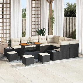 vidaXL Σετ Καναπέ Κήπου με μαξιλάρι 13 pcs Μαύρο Πολυ ράταν