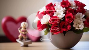 Intra Συλλεκτικό Ξύλινο Παζλ Plywood 4mm - Κόκκινο και λευκό τριαντάφυλλο μπουκέτο με καρδιές Σε Ξύλινο Κουτί - Διαστάσεις Puzzle: 10x10 cm – 25 κομμάτια