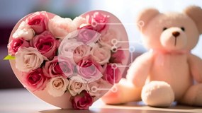 Intra Συλλεκτικό Ξύλινο Παζλ Plywood  4mm - Αρκουδάκι με Σύνθεση Τριαντάφυλλου σε σχήμα Καρδιάς Σε Ξύλινο Κουτί - Διαστάσεις Puzzle: 10x10 cm – 25 κομμάτια