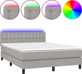 vidaXL Κρεβάτι Boxspring με Στρώμα &amp; LED Αν.Γκρι 140x200 εκ Υφασμάτινο